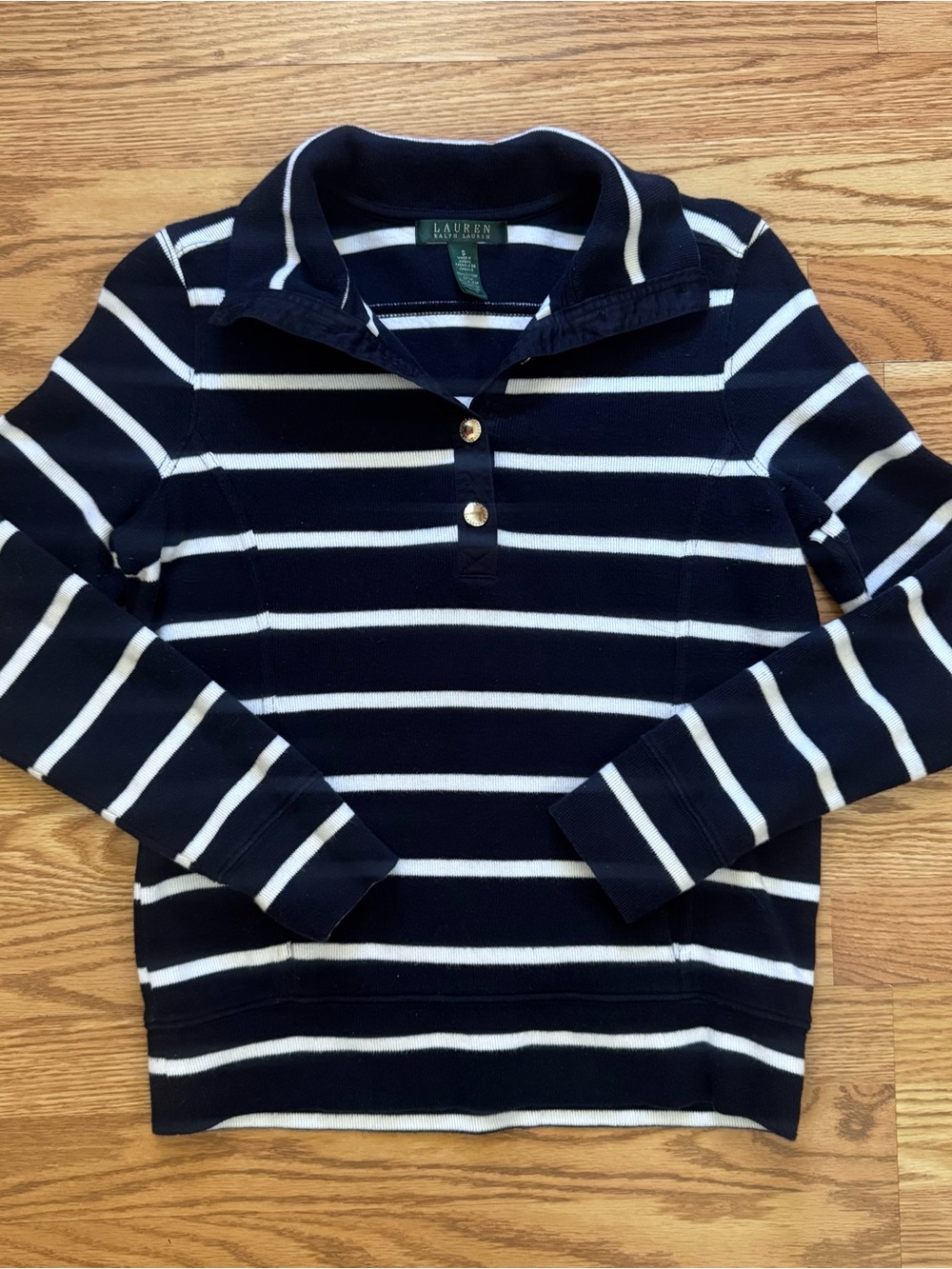 Lauren Ralph Lauren Navy and White Striped Zip-Style Sweater